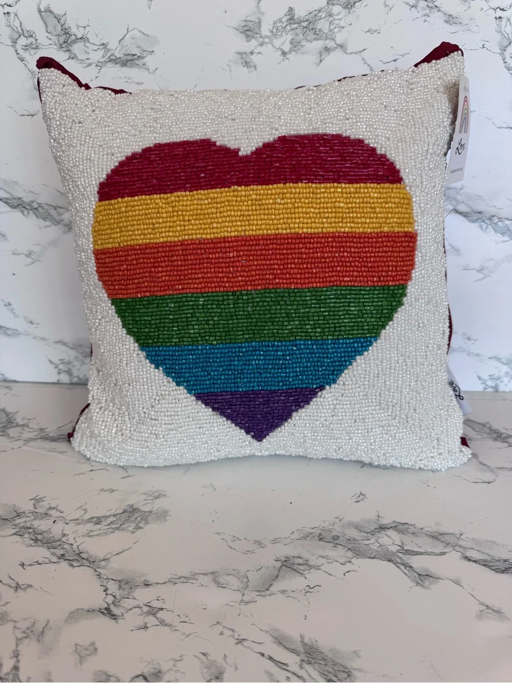 LOVE Gay Lesbian Pride LGBTQ Rainbow Flag Heart Beaded Square 14